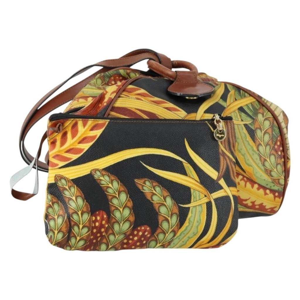 Authentic Salvatore Ferragamo Botanical Pattern Shoulder Bag Pvc Multicolor